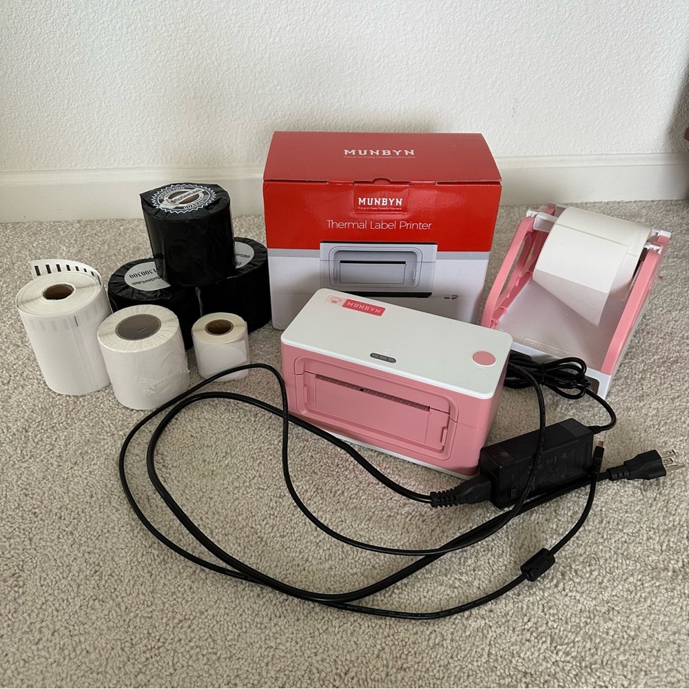MUNBYN Pink Thermal Label Printer with Accessories